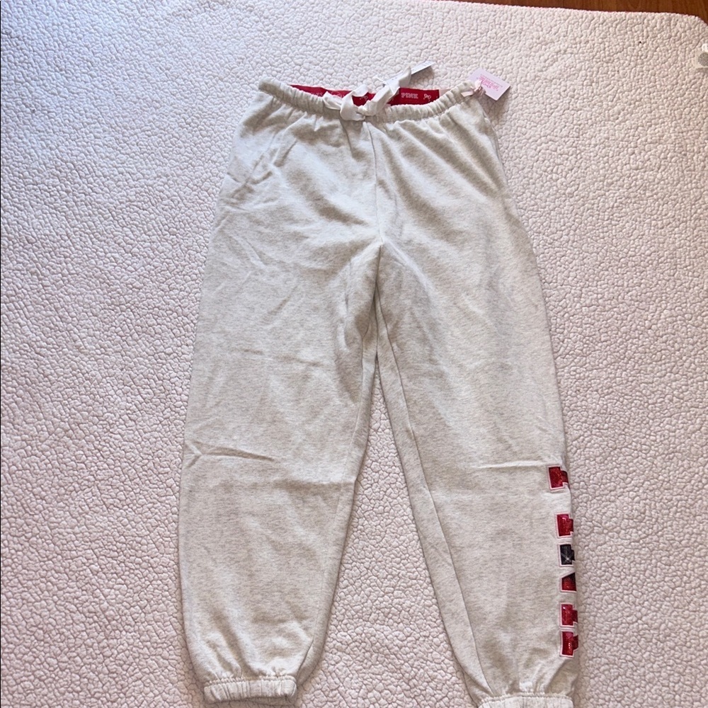 PINK LoveShackFancy Cream Drawstring Joggers with Pink Lettering - Picture 4 of 9